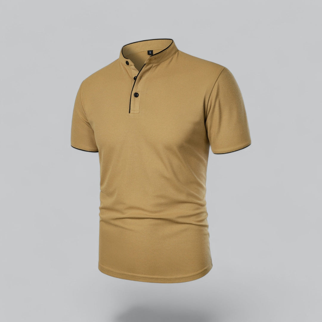 Beau | Refined Three-Button Mandarin Collar Short Sleeve Shirt