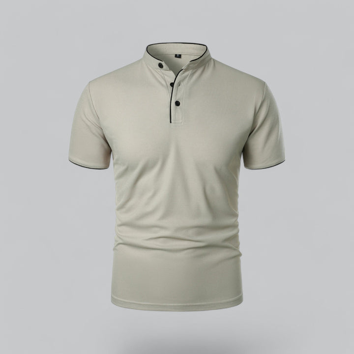Beau | Refined Three-Button Mandarin Collar Short Sleeve Shirt