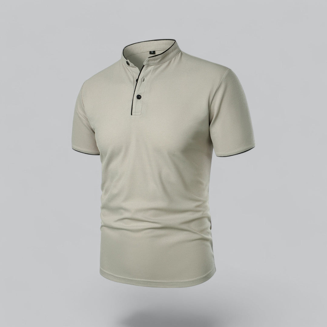 Beau | Refined Three-Button Mandarin Collar Short Sleeve Shirt