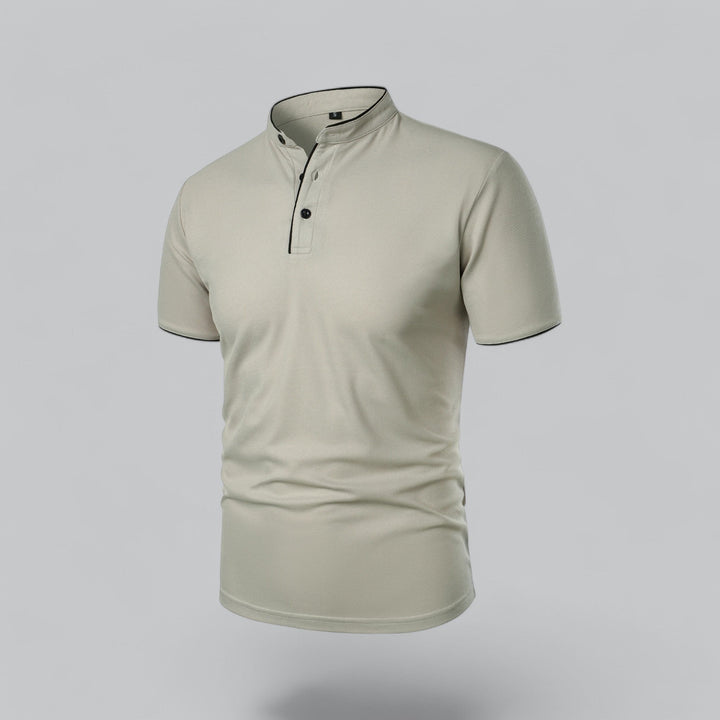 Beau | Refined Three-Button Mandarin Collar Short Sleeve Shirt