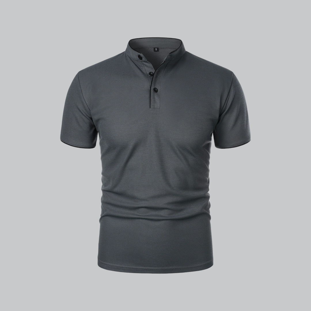 Beau | Refined Three-Button Mandarin Collar Short Sleeve Shirt