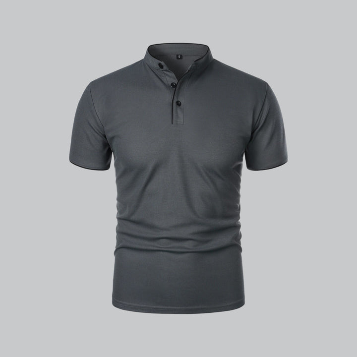 Beau | Refined Three-Button Mandarin Collar Short Sleeve Shirt