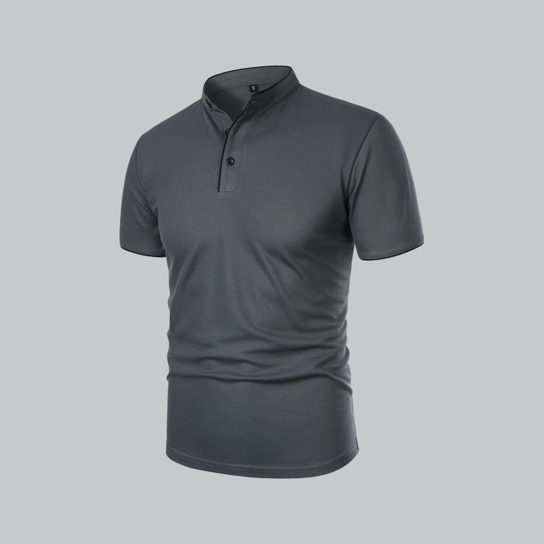Beau | Refined Three-Button Mandarin Collar Short Sleeve Shirt