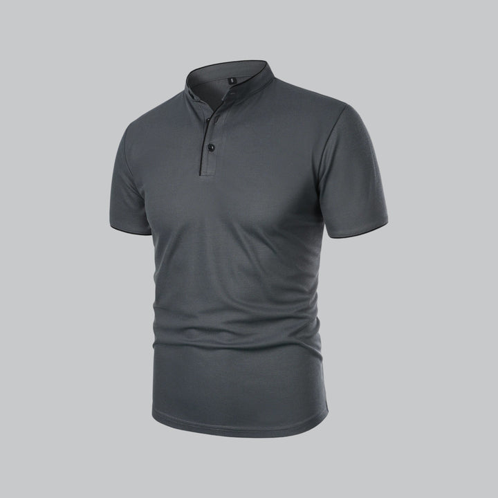 Beau | Refined Three-Button Mandarin Collar Short Sleeve Shirt