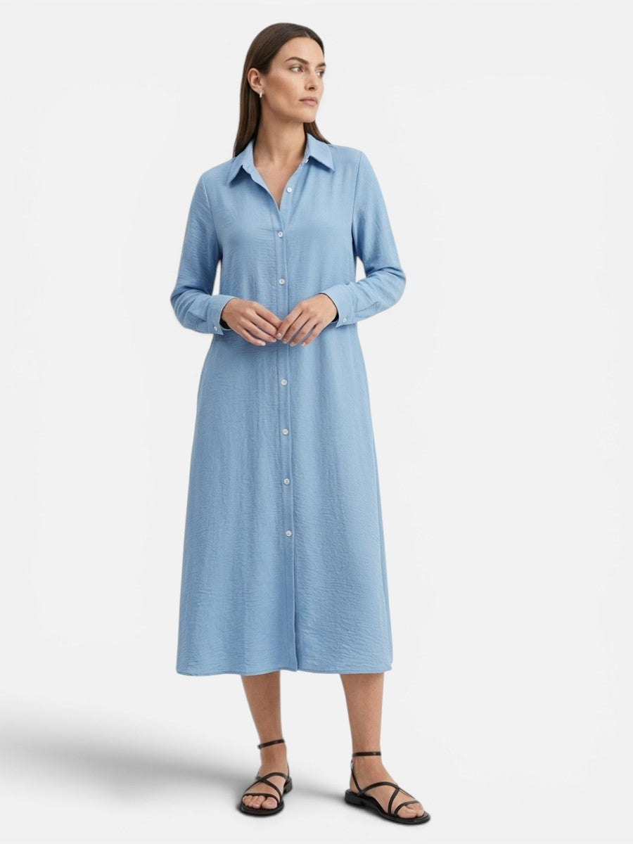 Bella | Chic Button Front Shirt Collar Midi Dress