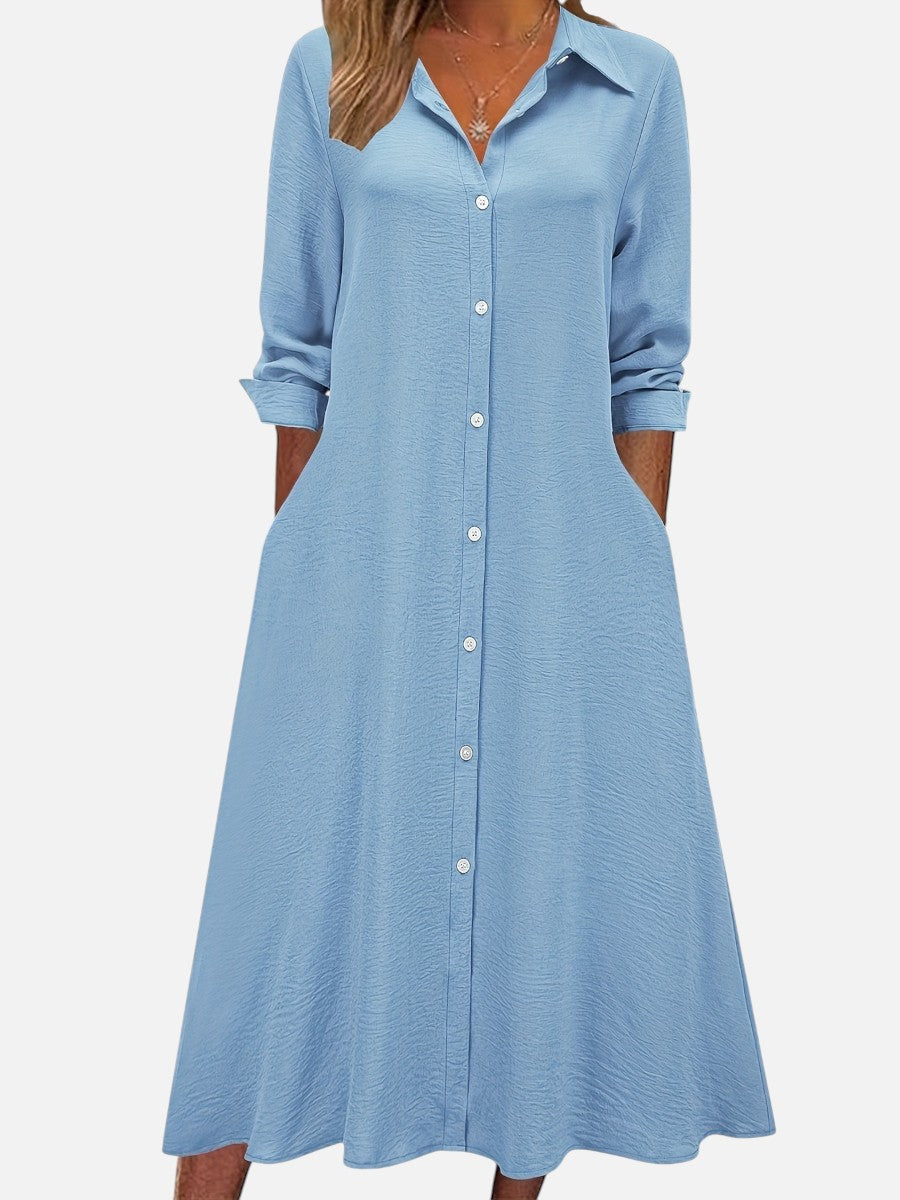 Bella | Chic Button Front Shirt Collar Midi Dress