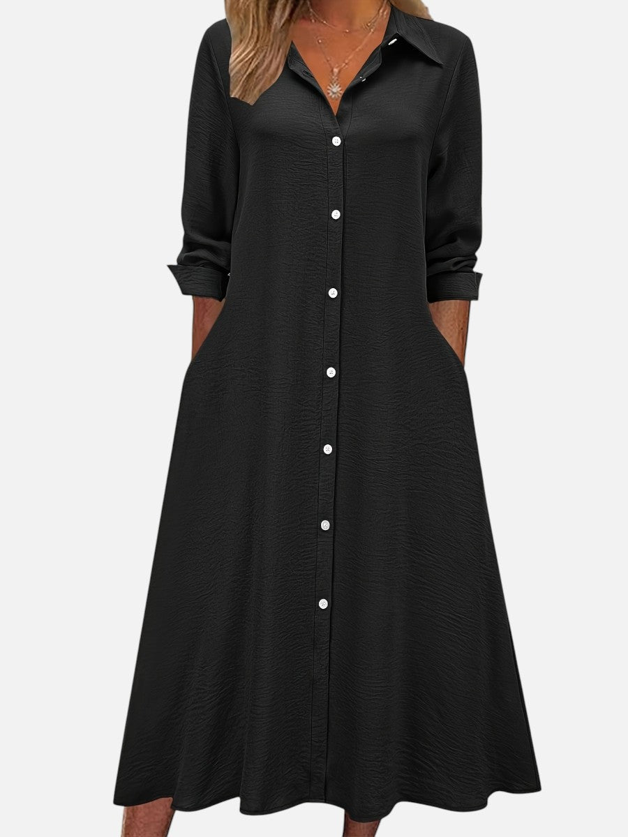 Bella | Chic Button Front Shirt Collar Midi Dress