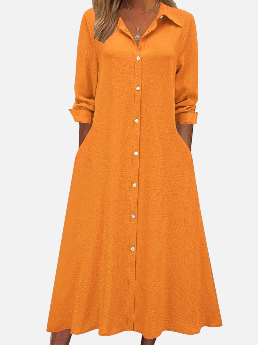 Bella | Chic Button Front Shirt Collar Midi Dress