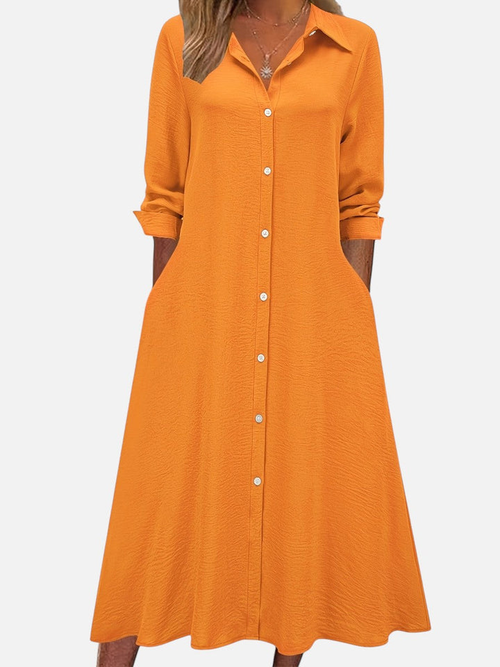 Bella | Chic Button Front Shirt Collar Midi Dress