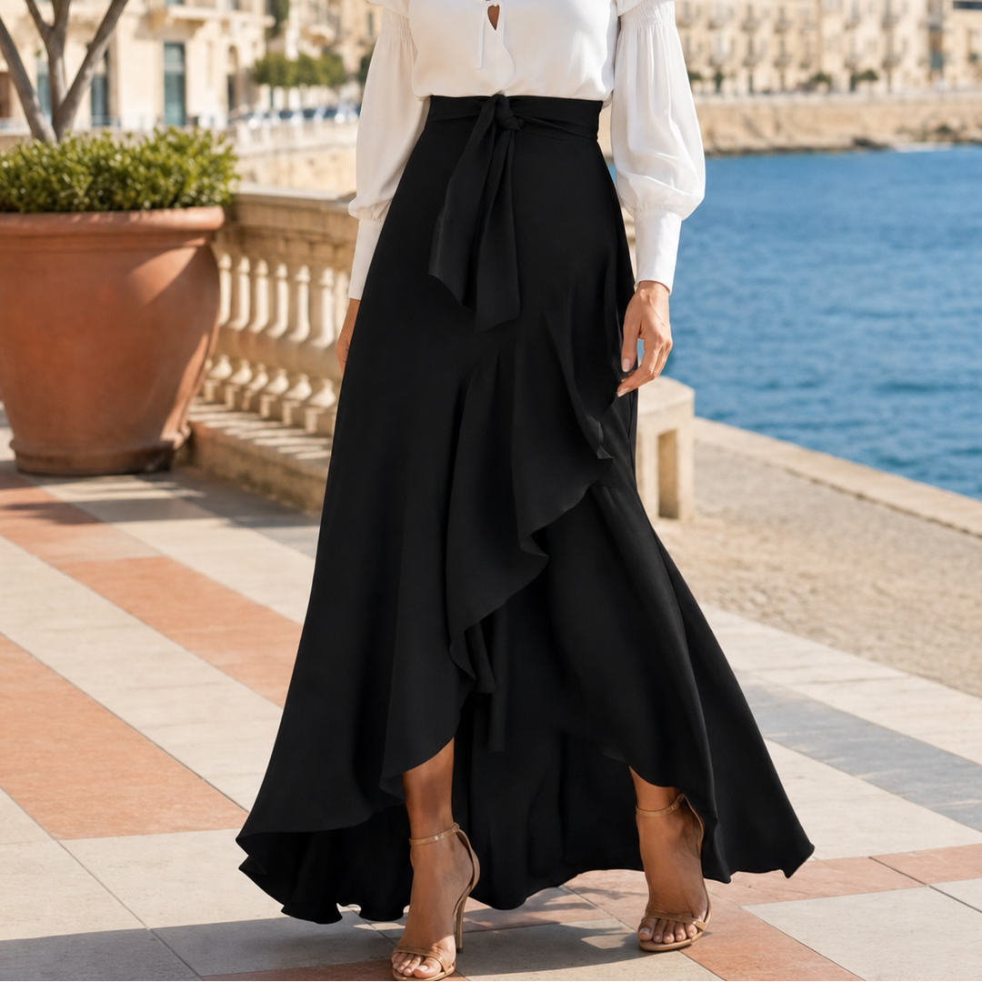 Bella | High Waist Gingham Ruffle Maxi Skirt