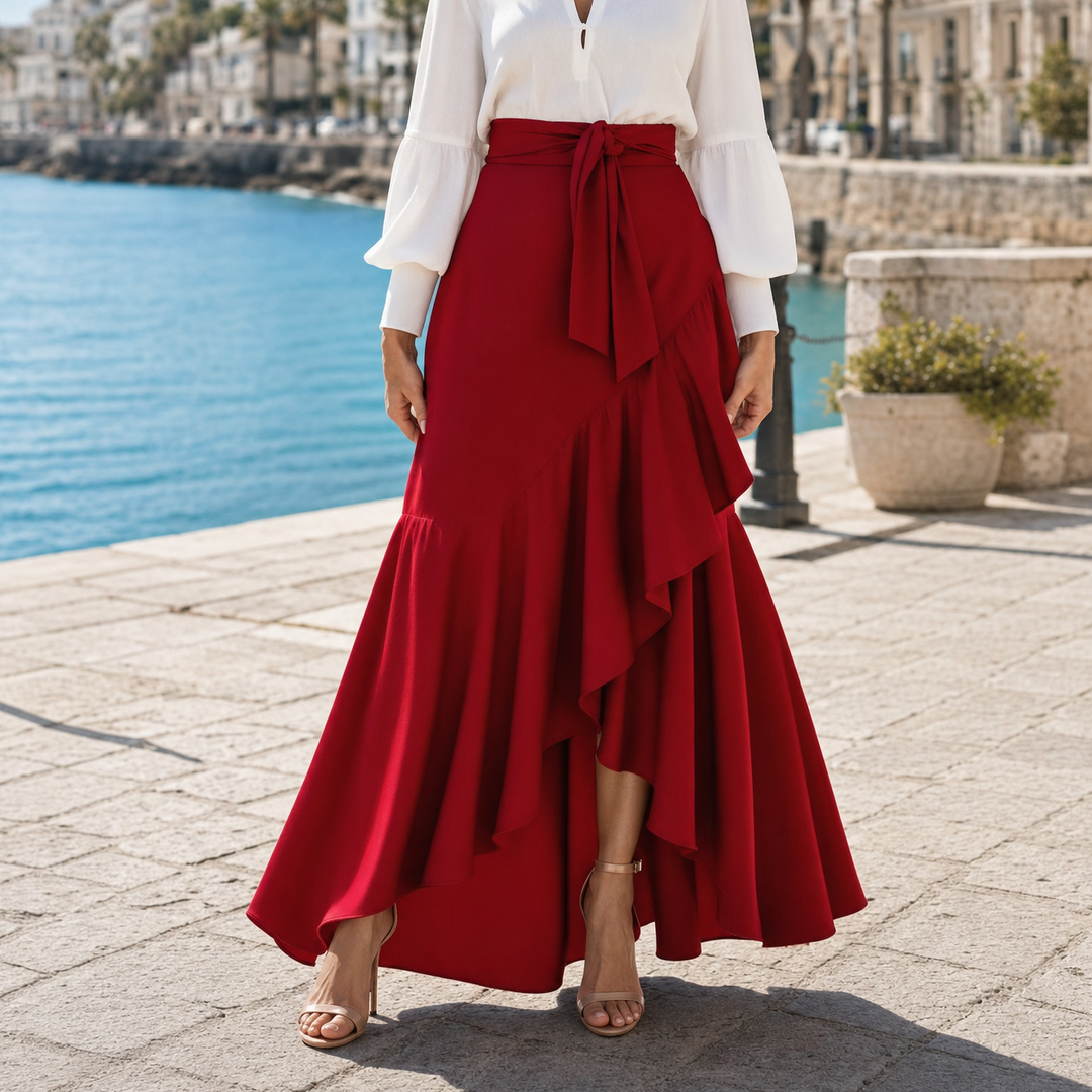 Bella | High Waist Gingham Ruffle Maxi Skirt