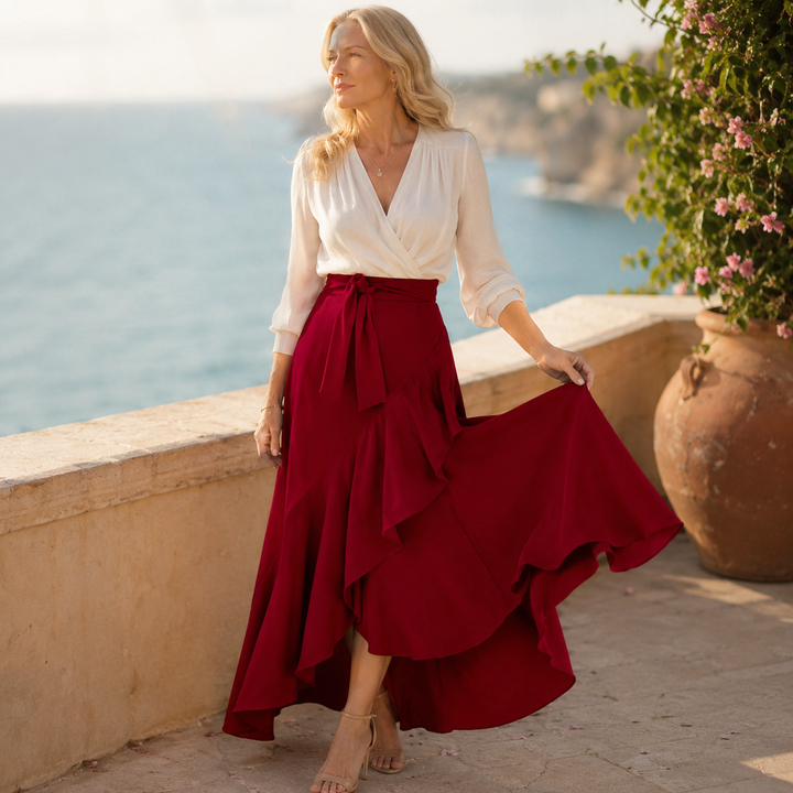 Bella | High Waist Gingham Ruffle Maxi Skirt