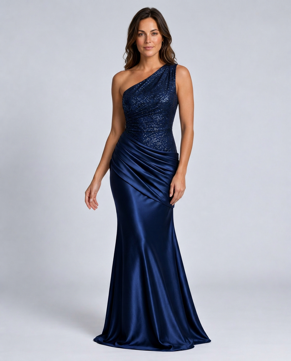 Bella | Refined One Shoulder Glitter Maxi Party Dress