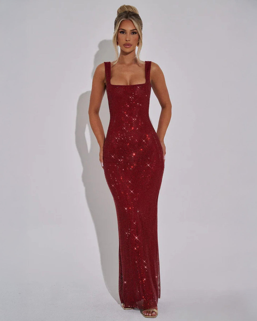Bella | Refined Square Neck Sequin Dress Evening Gown