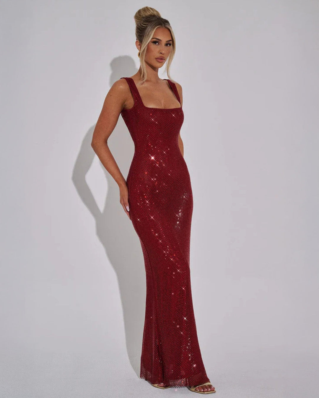 Bella | Refined Square Neck Sequin Dress Evening Gown