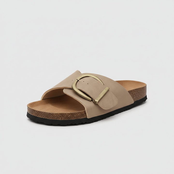 Bella | Refined Wide Strap Buckle Flat Sandals