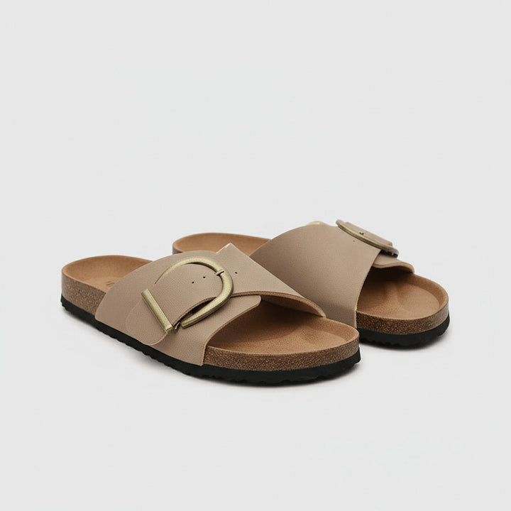 Bella | Refined Wide Strap Buckle Flat Sandals