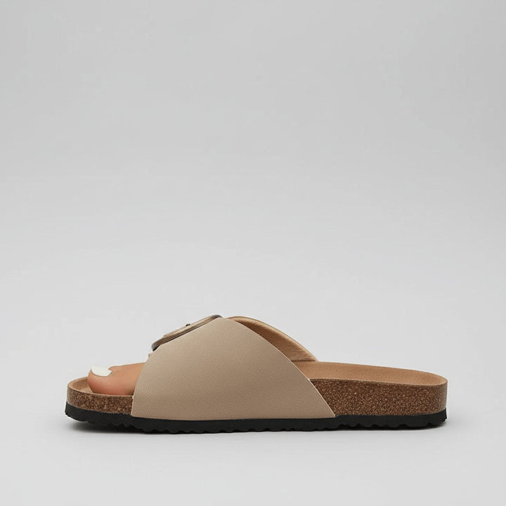 Bella | Refined Wide Strap Buckle Flat Sandals