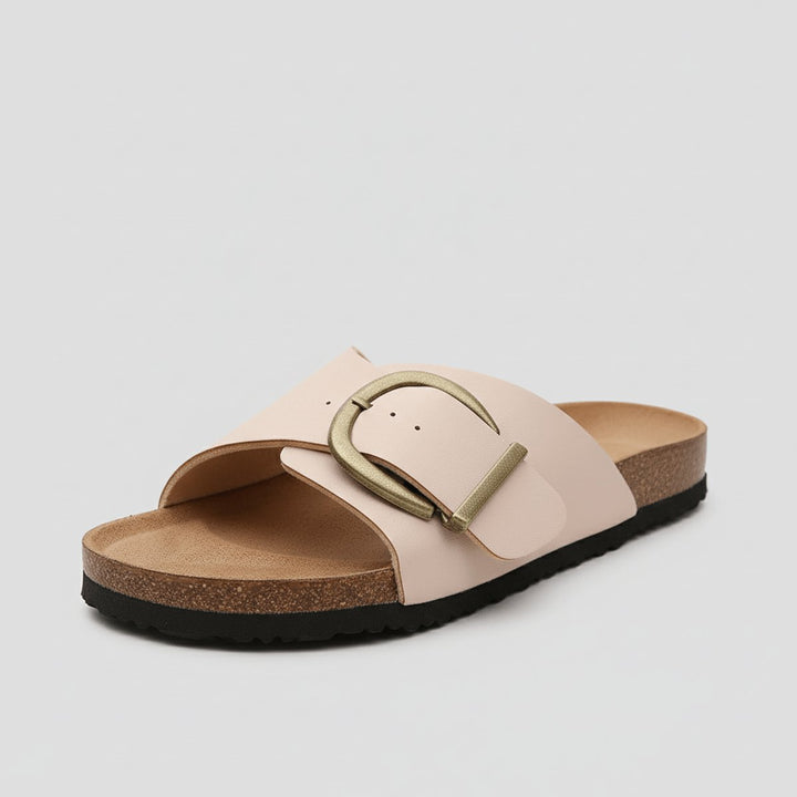 Bella | Refined Wide Strap Buckle Flat Sandals