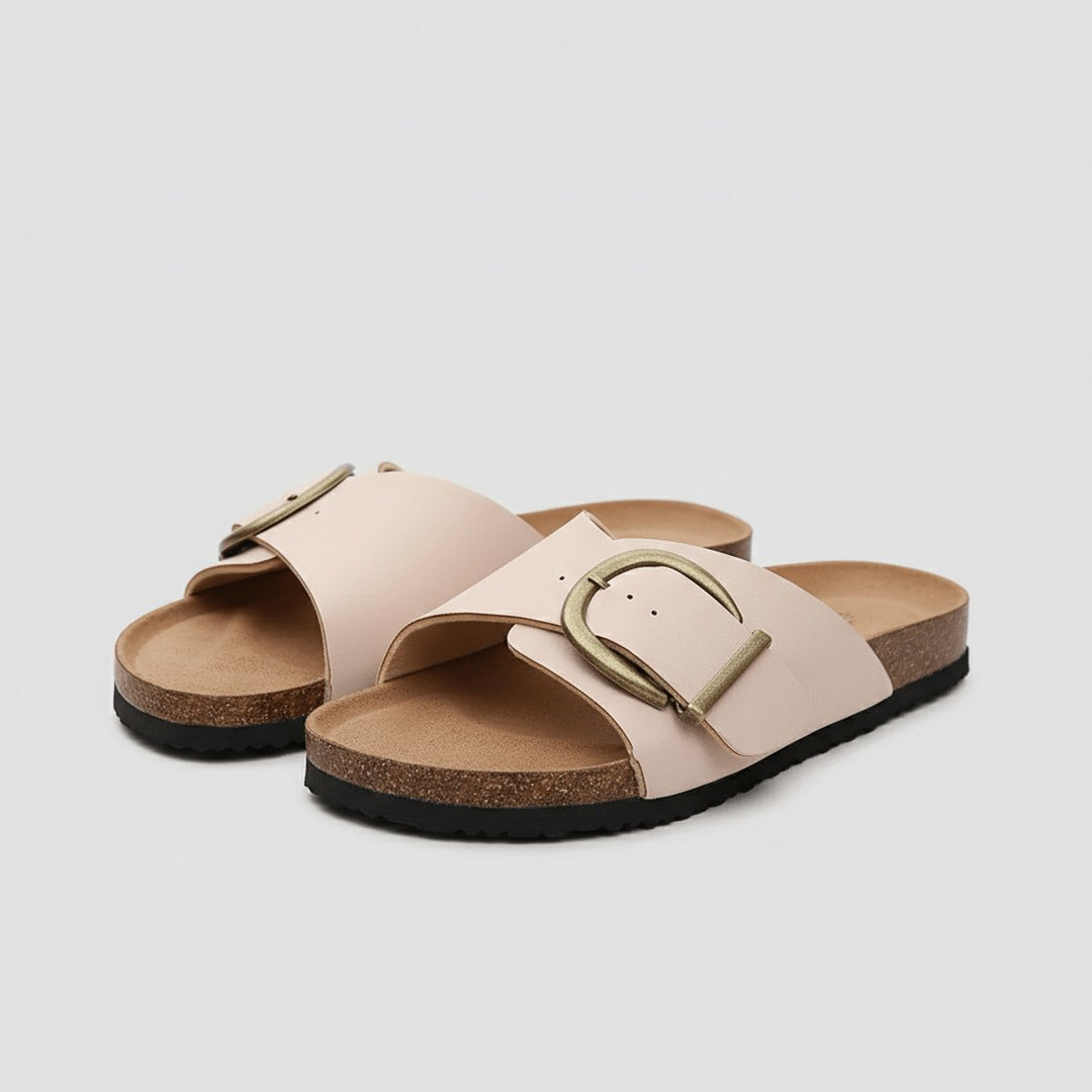 Bella | Refined Wide Strap Buckle Flat Sandals