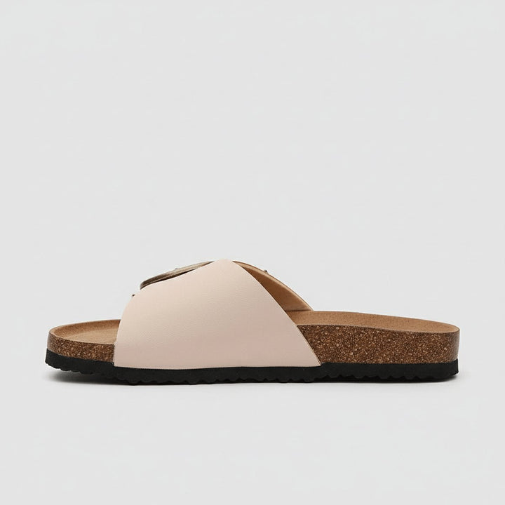 Bella | Refined Wide Strap Buckle Flat Sandals