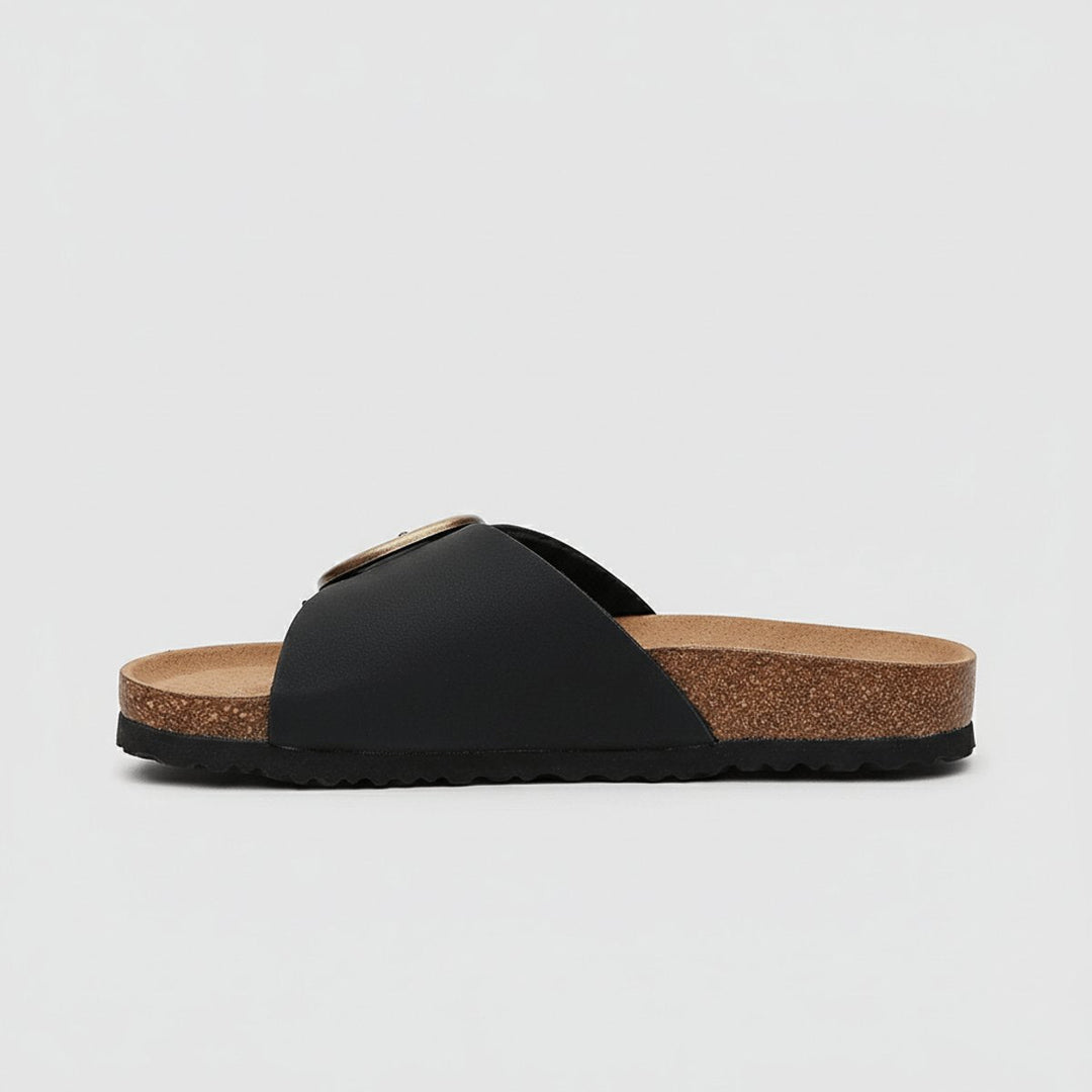 Bella | Refined Wide Strap Buckle Flat Sandals