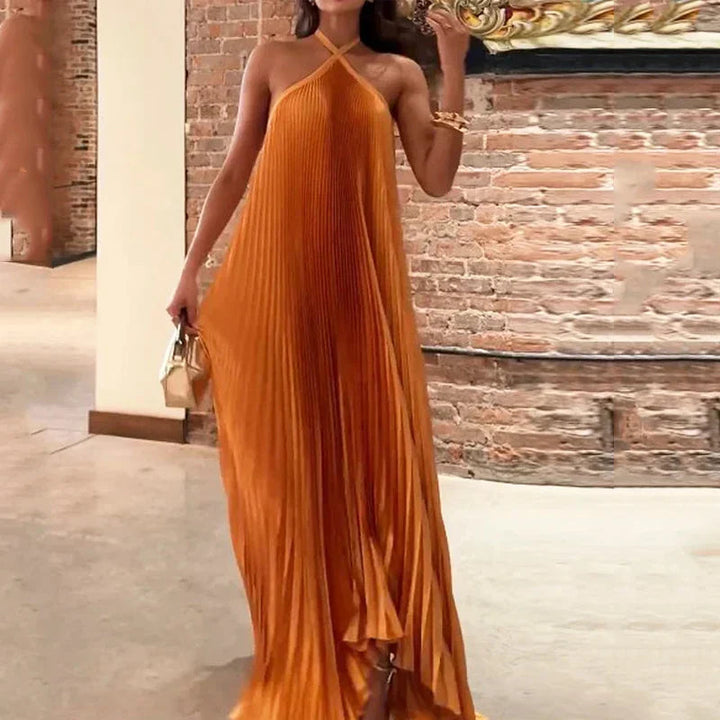 Bella | Sophisticated Pleated Halter Neck Maxi Races Dresses