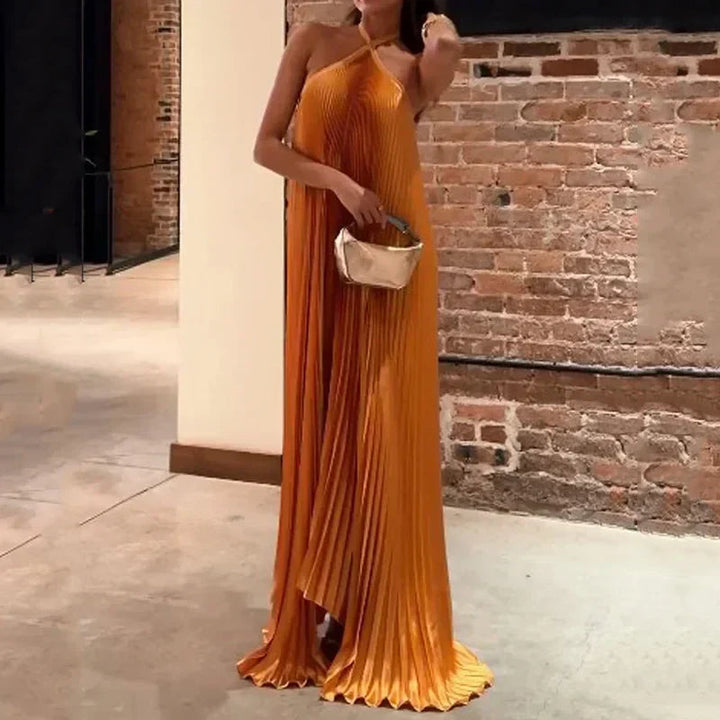 Bella | Sophisticated Pleated Halter Neck Maxi Races Dresses