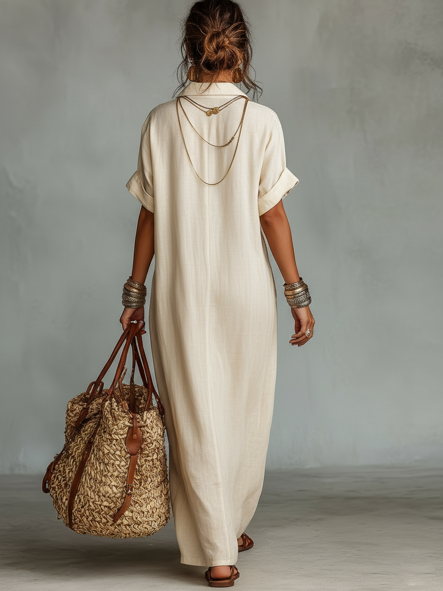 Bella | Timeless Embroidered V-Neck Boho Linen Dress