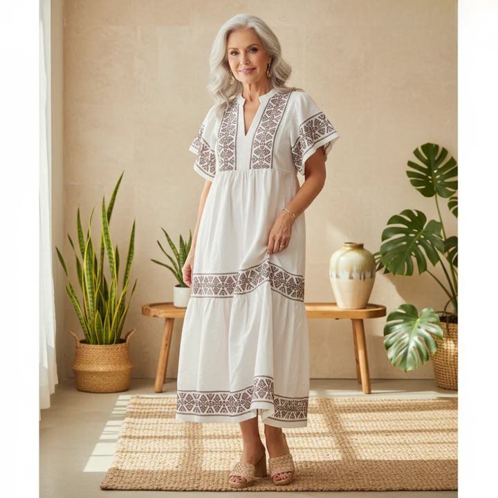 Billie | Chic Embroidered Boho Dress with Tiered Maxi Skirt