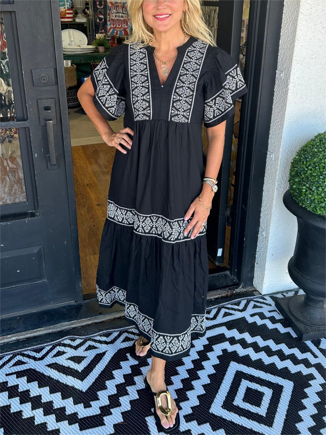 Billie | Chic Embroidered Boho Dress with Tiered Maxi Skirt