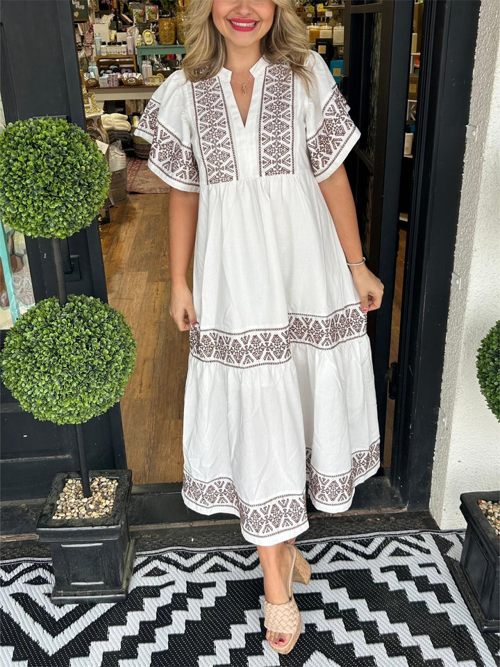 Billie | Chic Embroidered Boho Dress with Tiered Maxi Skirt