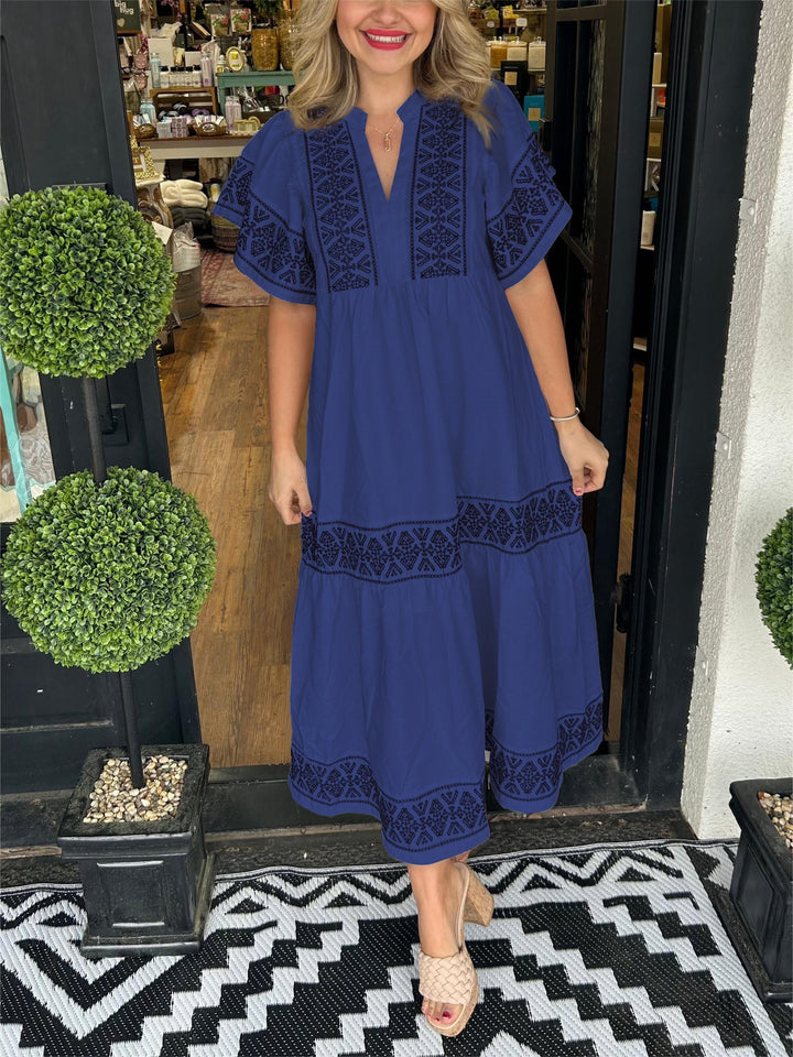 Billie | Chic Embroidered Boho Dress with Tiered Maxi Skirt
