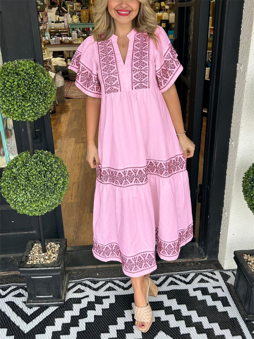 Billie | Chic Embroidered Boho Dress with Tiered Maxi Skirt
