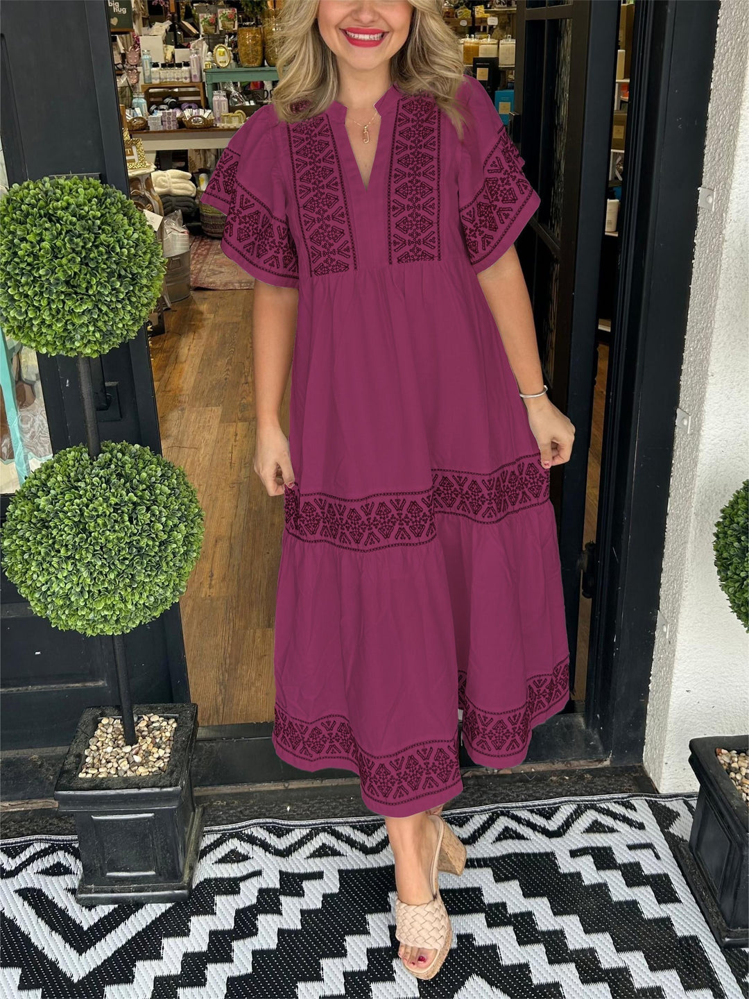 Billie | Chic Embroidered Boho Dress with Tiered Maxi Skirt