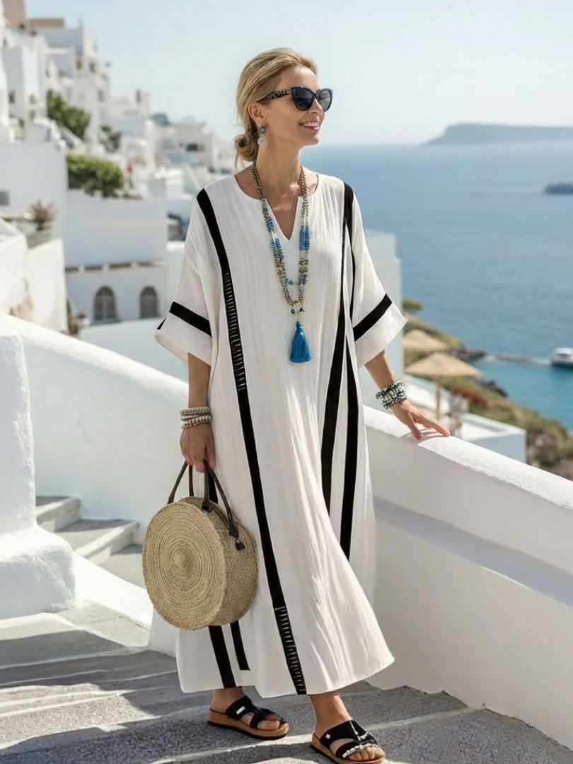 Billie | Effortless Striped V-Neck Maxi Casual Dress