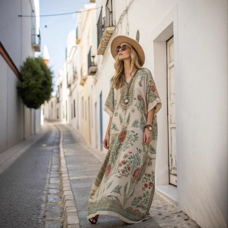 Billie | Polished Floral Print Boho Dress Flowing Maxi Silhouette
