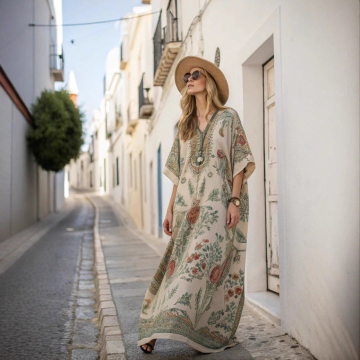 Billie | Polished Floral Print Boho Dress Flowing Maxi Silhouette