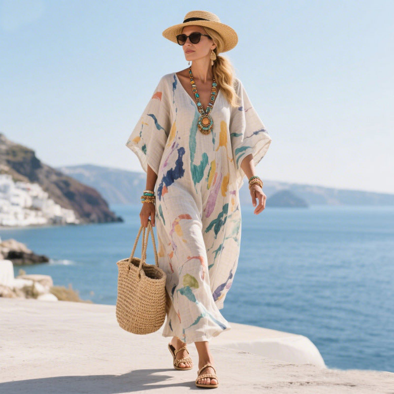 Billie | Polished Floral Print Boho Dress Flowing Maxi Silhouette