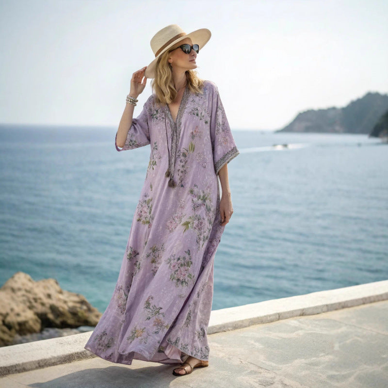 Billie | Polished Floral Print Boho Dress Flowing Maxi Silhouette