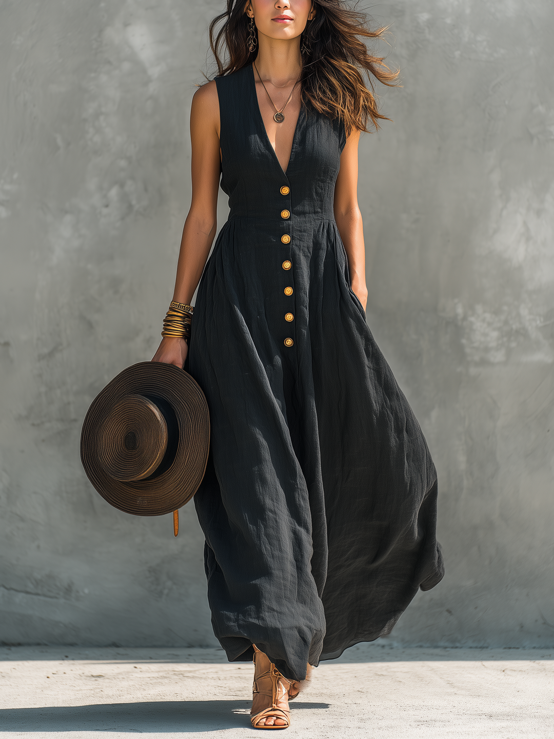 Billie | Polished Sleeveless Button Front Maxi Summer Dresses