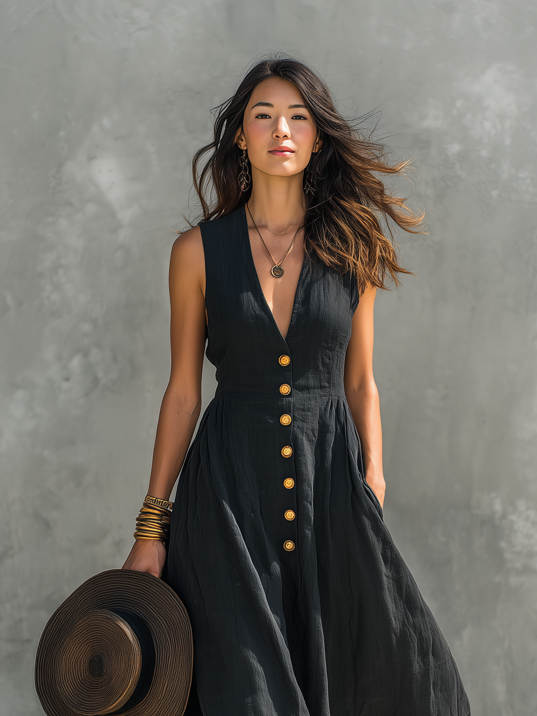 Billie | Polished Sleeveless Button Front Maxi Summer Dresses