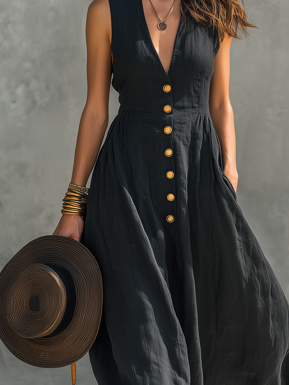 Billie | Polished Sleeveless Button Front Maxi Summer Dresses