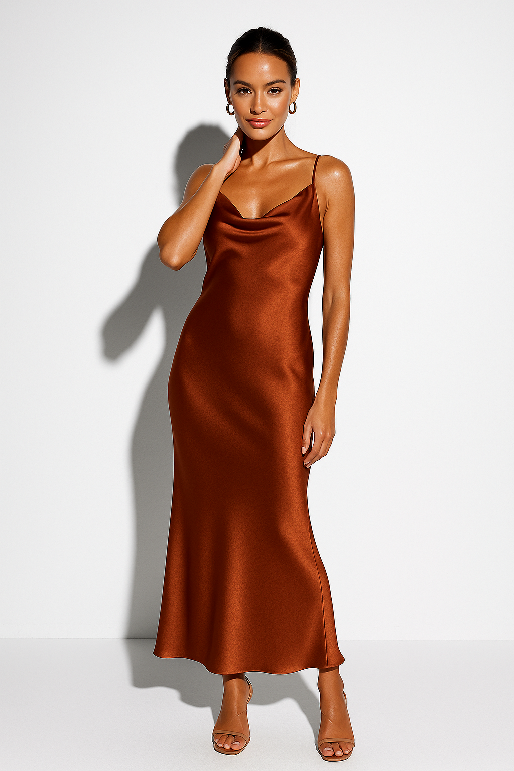 Billie | Refined Draped Satin Cocktail Midi Dress