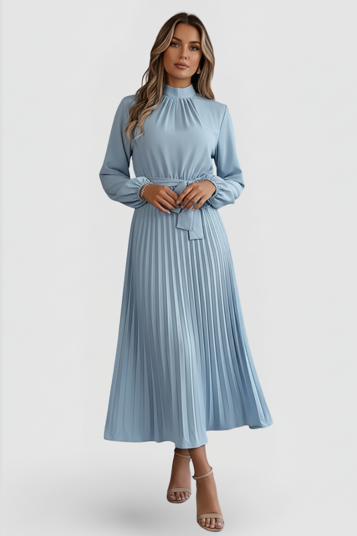 Billie | Refined Pleated Mock Neck Midi Race Dress