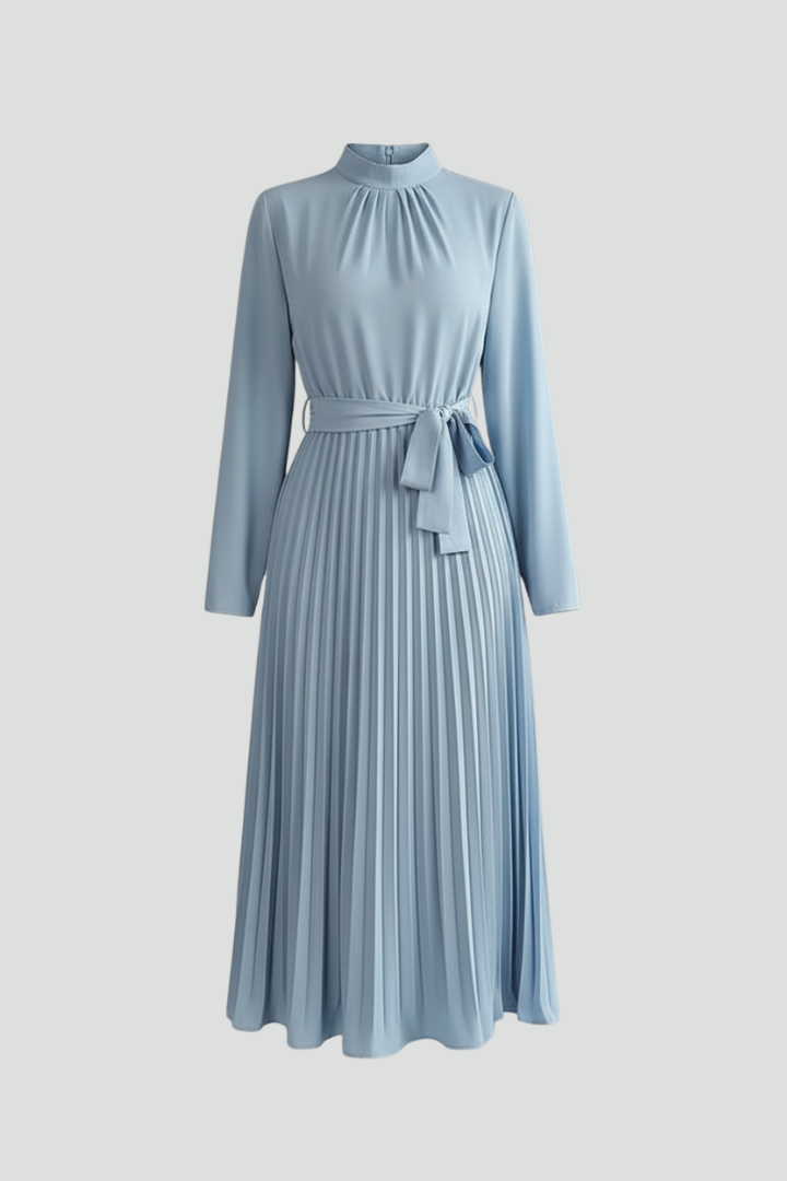 Billie | Refined Pleated Mock Neck Midi Race Dress