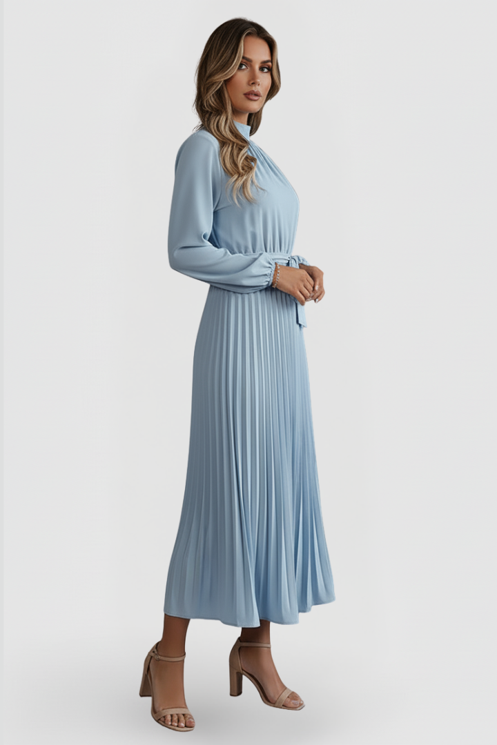 Billie | Refined Pleated Mock Neck Midi Race Dress