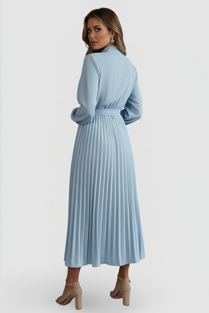 Billie | Refined Pleated Mock Neck Midi Race Dress