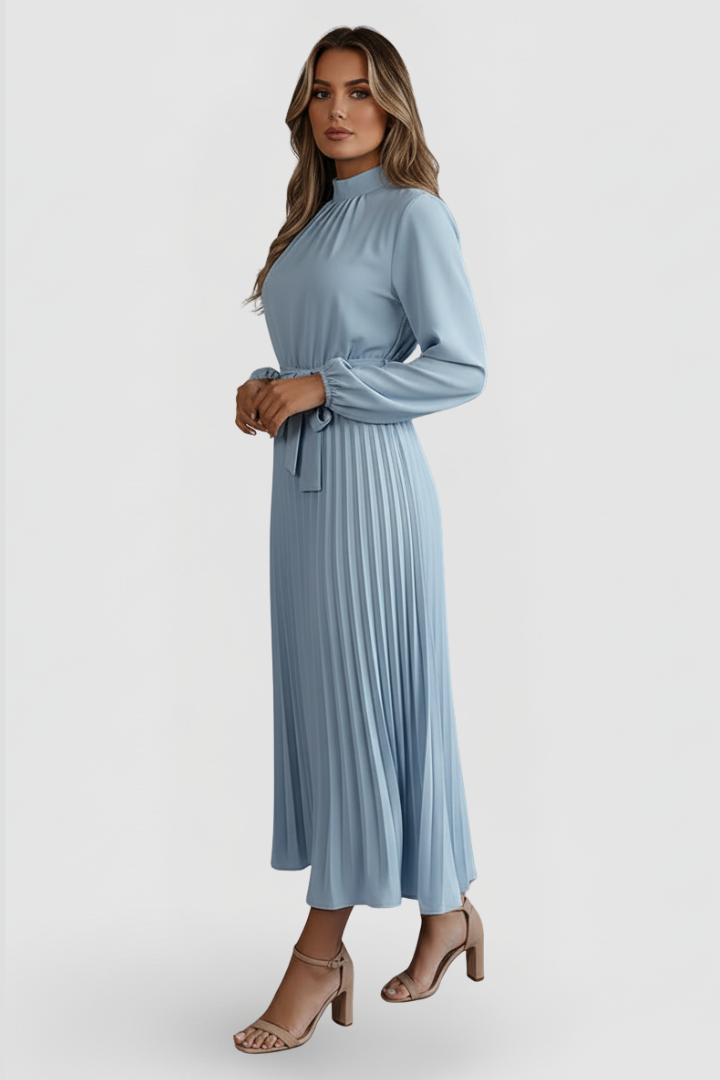 Billie | Refined Pleated Mock Neck Midi Race Dress