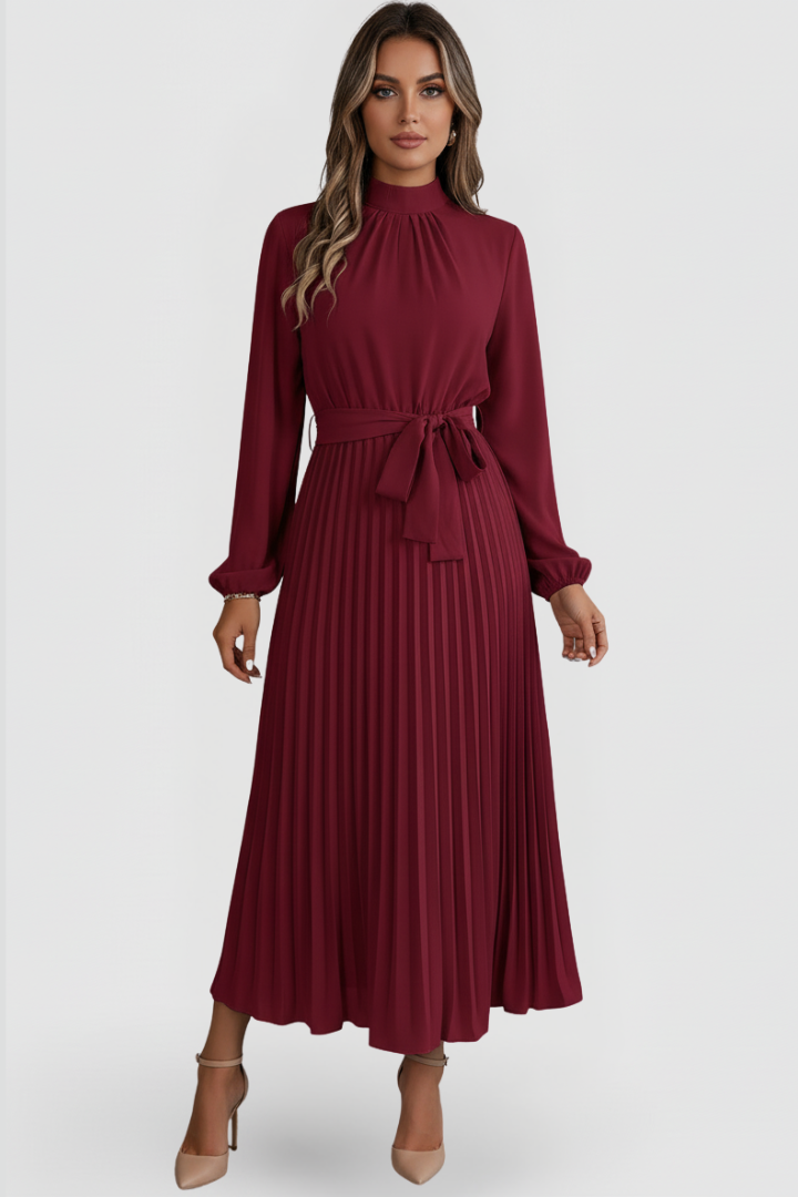 Billie | Refined Pleated Mock Neck Midi Race Dress